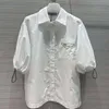 Designer summer women t shirt Triangle Drawstring Bubble White Shirt Summer Casual Loose Versatile 3/4 Sleeve Top