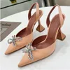 Bijoux cristal papillon-noeud sandales femmes haut gobelet talon luxe Satin bout pointu été robe de mariée chaussures