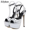 Top gouden zilveren sexy dames open teen platform sandalen vrouwen dunne hakken voor zomer bruiloftsfeestjurk paal dansschoenen 230306