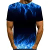 Herren T-Shirts Blue Flame Digital 3D Printing Herren T-Shirt Kurzarm Casual T-Shirt O-Ausschnitt Sommerkleidung Plus Größe M bis 6XL