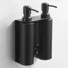 Liquid Soap Dispenser Black Stainless Steel Chamber Shower Gel Wall Mount Shampoo Conditioner With 3x220ml Refillable Bottles