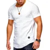 Męskie koszule okrągłe szyję Slim Solid Kolor krótkocześnie koszulki plisowana raglan rękaw dolna koszula