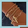 Bracelets de charme Jóias S1389 Moda MTI Camada Bracelete Conjunto OT Fivele Rhinstone Beds Geométrica Corrente Hollowed Sjiyu Drop Delivery Dhx94