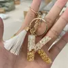 Keychains Creative 26 Letter Resin Keychain Pendant With White Tassel Keyring Charms Men Women Bag Ornaments Accessories Souvenir Gifts