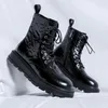 Botas Estilo Britânico Couro Genuíno Mens Motocicleta Calçado Militar para Homens Preto Alto Top Sapatos Casuais Punk Tornozelo