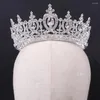 Haarspangen, europäischer grenzüberschreitender Verkauf, Hochzeits-Kopfschmuck, Kristall, herzförmige Braut, runde Krone, Gold-Silber-Farbe, Prinzessin-Tiara