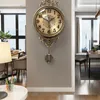 Wall Clocks American Retro Silent Clock European Living Room Luxury Household Metal Swing Automatic Time Setting