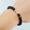 Braccialetti di collegamento Pietra lavica vulcanica nera naturale Bracciale con manubri Uomo Perline di ossidiana opaca per le donne Gioielli dimagranti con bilanciere