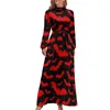 Robes décontractées Witchy Bat Dress Halloween Stripes Motif mignon Maxi Taille haute à manches longues Street Wear Beach