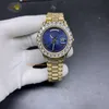 Hoogwaardige herenkijk Goud Iced Out Diamond Populair horloge 40 mm blauw gezicht volledig automatisch mechanisch horloges leven waterdicht