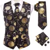 Men's Vests Wedding Teal Mens Silk Paisley Necktie Handkerchief Cufflinks Sleeveless Suit Waistcoat Sets Business Designer Gift Hi-Tie