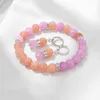 Collana Orecchini Set Due Colori Pietra Naturale Perline Bracciale Calcedonio Opale Lava Angelite Quarzi Gioielli elasticizzati per le donne