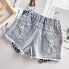 Shorts Sommer Baby Mädchen Shorts Kinder Jeans Hosen Mode Leopardenmuster Patchwork für Unterbekleidung 2 bis 14 Jahre 230411