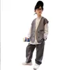 Roupas conjuntos de roupas de menino de menino calça 2pcs primavera outono de terno cinza estilo esporte moda roupas adolescentes 6-16y wz861