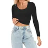 Damen T-Shirts Damen Mode Leicht Yoga Crop Tops Slim Fit Langarm Workout Bluse Gestreiftes Damen Shirt