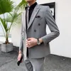 Mens Suits Blazers Män Double Breasted Two -Piece Suit set Slim Fashion Business Casual Jacket British Style Wedding Dress Pants 230410