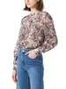 Kadın bluzları kadınlar retro baskısı uzun kollu gömlek gri mor sivri nokta lady jacquard ipek harman klasik bluz üst 2023 sonbahar