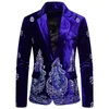 Herenpakken Blazers Blauw Fluwelen Heren Bloemenblazer Luxe Zilverdraad Borduursel Enkele Knoop Bruiloft Pakken Voor Mannen Sociale Veste Mariage Homme 231110