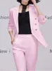 Women's Two Piece Pants Fashion Women Vintage Blazer Trousers Suit OL Elegant Solid Formal Jackets Straight Pantsuit Female Business 2 Pieces 230411