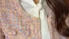 Tweedelige jurk Collectie Mode Roze Tweed Jas Minirok Pak Herfst Winter Damesjas Zakelijk Elegante Kwasten 2 Set 231110