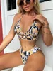 Maillot de bain femme Sexy licou léopard femme maillot de bain taille haute Bikini 2023 femmes string deux pièces ensemble baigneur maillot de bain nager