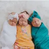 Dekens Baby Wrap Slaapzak Deken Hoofdband Hoed 3 Stuks Set Geboren Anti Inbakeren Tulband Hoeden Anti-huidvriendelijke Handdoek