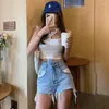 Women's Jeans 2023 Korean Denim Shorts Women High Waist Jean Light Blue Spliced Short Pants Summer Casual K297