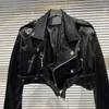 Frauen Leder 2023 Herbst Moto Stil Stickerei Buchstaben Schwarz Helle Pu Faux Jacke Frauen Mantel Gürtel GG192