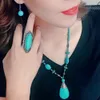 Wedding Jewelry Sets Yumfeel Turquoise Bracelet Set Vintage Silver Plated Necklace Earring Ring Women 231110