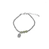 Bracelets porte-bonheur Style chinois Jade vert pour femmes Vintage couleur or feuilles Double couche Bracelet perlé bijoux cadeaux