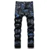 Jeans pour hommes 2023 Hommes Impression numérique Lettres de mode Peint Tie Dye Stretch Denim Pantalon Slim Skinny Pantalon effilé Casual Stripe