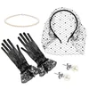 Bandanas 1 Set Veil pannband Kvinnor Girls Tea Party Accessories Black Spets Mesh Handskar Pearl Necklace örhängen