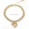 Cavigliere Moda Donna Bracciale Oro Sier Iced Out Catena a maglie cubane Cuore Cavigliera Bracciali Gioielli Hip Hop 9 pollici Drop Deliver Dhgarden Oto0R