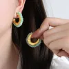 Boucles d'oreilles Minar INS en acier inoxydable plaqué or 18 carats PVD multicolore pierre naturelle irrégulière Jade Agate en forme de C pour femmes