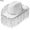 Bérets strass glands femmes chevalier Chapeau de mariage Panama élégant fête habiller casquette Western Cowgirl chapeaux cristal Chapeau Jazz