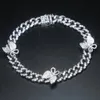 Link bransoletki Srebrny kolor Clear 5a Cubic Crironia CZ Miami Cuban Chain 3 szt. Butterfly Charm 10 mm Women Bransoletka