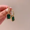 Dangle Earrings Korean Fshion Personality Green Rhinestone Square Hanging For Womens 2023 Trend Luxury Birthday Gift Jewelry