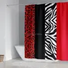 Cortinas de ducha LEOPARDO RED RED NEGRO Juego de baño Patrillo de moda Baño Baño no deslizante Piso de tapa del baño y alfombra Setsshow259B