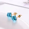 Boucles d'oreilles YUN RUO Mode Cube Zircon Cristal Boucle D'oreille Or Rose Couleur Femme Cadeau D'anniversaire Titane Acier Bijoux Ne Se Fanent Jamais En Gros