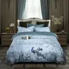 Ensembles de literie 100 coton égyptien taille américaine grand 4 pièces oiseau et fleur feuille gris sable housse de couette drap de lit oreiller 230410