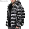 ファーコートメンジャケット冬のファッションフード付き温かいリアルレックスラビットアウトウェアジッパークロージャープラスカスタマイズ
