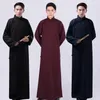 Vêtements ethniques Haute Qualité Hommes Hanfu Robe Robe Vintage Mandarn Col Stage Show Costumes Style Chinois Solide Mâle Performance Robes Robe