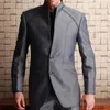 Costumes pour hommes 2 pièces tunique pour hommes avec col montant personnalisé mariage smoking marié gris affaires mode Costume veste pantalon