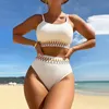 Kobiety dla kobiet Kobiety seksowne splicing bikini z wysokiej talii dwupoziomowe taśma Push Up Zestaw mody bez pleców proce blagwear Kąpiec 230411