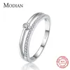 Bröllopsringar Modian Real 925 Sterling Silver Line Fashion Clear CZ Rings for Women Luxury Jewelry Wedding Accessories Gift With Box 230410