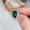 Band Rings Caoshi Luxury Womens Finger Rings for Party Bright Green Pear Shaped Crystal Lady Vintage Style Accessories Gorgeous Gift 230410