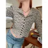 Magliette da donna Korobov Y2K Spring Summer Slim Cardigan Fold Design a V-Neck Thocitwers Single a petto femmina Crop Top Fashion Sueters de Mujer