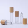 Frosted 5ml 10ml Essential Oil Roll-on Bottle Bamboo Cap Glass Perfume Container with Metal Ball