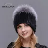 BeanieSkull Caps JINBAOSEN Mode Winter Warme Frauen Stricken Nerz Hüte Mit Pelz Vertikal Gewebte Top 231110