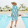 Damen-Bademode, Damen-Badeanzug, Bikini-Vertuschung, kurzärmelig, Kaftan, Boho-Strandtunika, bedrucktes Chiffon-Kleid, Strickjacke, Strandmode, Quasten-BadebekleidungW